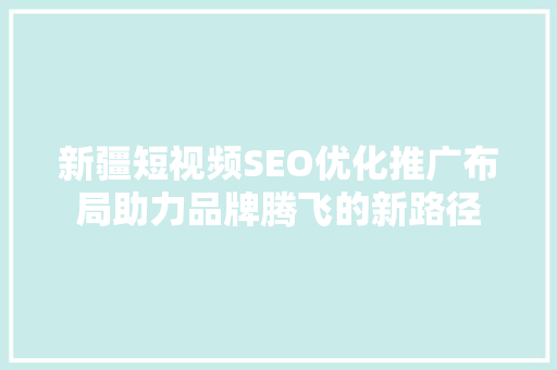 新疆短视频SEO优化推广布局助力品牌腾飞的新路径