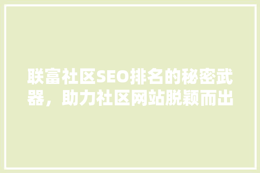 联富社区SEO排名的秘密武器，助力社区网站脱颖而出