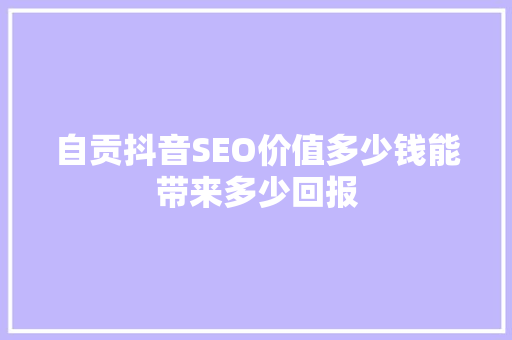 自贡抖音SEO价值多少钱能带来多少回报