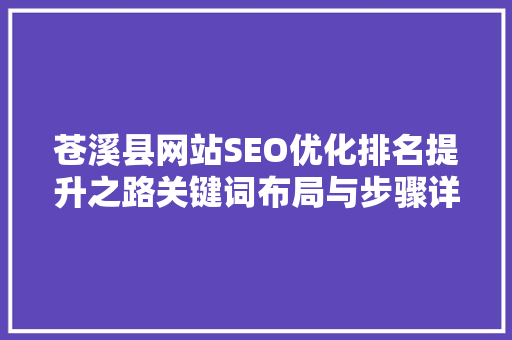 苍溪县网站SEO优化排名提升之路关键词布局与步骤详解