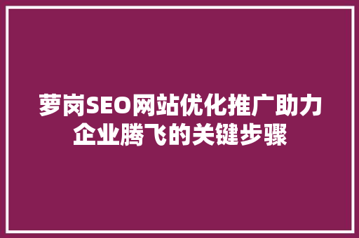 萝岗SEO网站优化推广助力企业腾飞的关键步骤