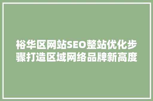 裕华区网站SEO整站优化步骤打造区域网络品牌新高度