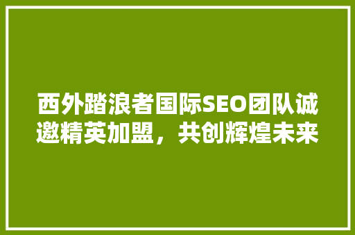 西外踏浪者国际SEO团队诚邀精英加盟，共创辉煌未来