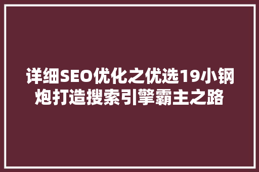 详细SEO优化之优选19小钢炮打造搜索引擎霸主之路