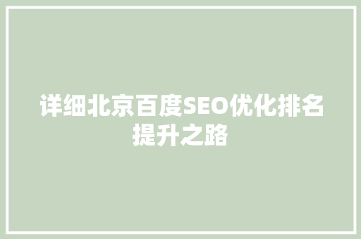 详细北京百度SEO优化排名提升之路
