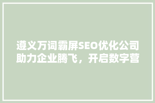 遵义万词霸屏SEO优化公司助力企业腾飞，开启数字营销新时代
