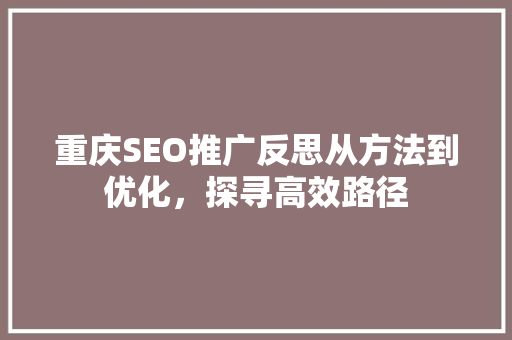 重庆SEO推广反思从方法到优化，探寻高效路径