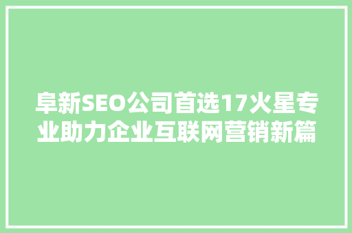 阜新SEO公司首选17火星专业助力企业互联网营销新篇章