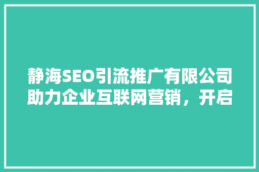静海SEO引流推广有限公司助力企业互联网营销，开启数字化增长新篇章