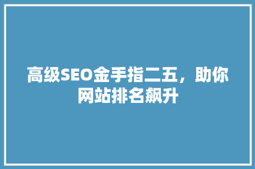 高级SEO金手指二五，助你网站排名飙升