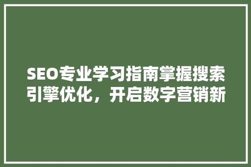SEO专业学习指南掌握搜索引擎优化，开启数字营销新篇章
