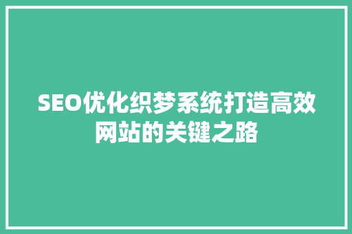 SEO优化织梦系统打造高效网站的关键之路
