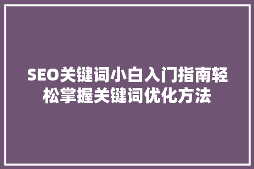 SEO关键词小白入门指南轻松掌握关键词优化方法
