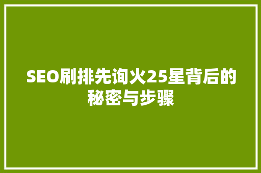 SEO刷排先询火25星背后的秘密与步骤