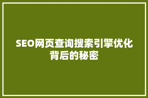 SEO网页查询搜索引擎优化背后的秘密