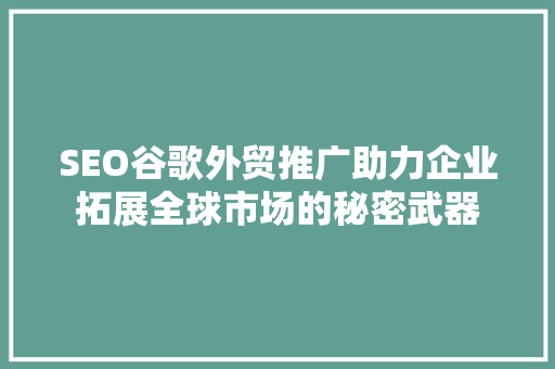 SEO谷歌外贸推广助力企业拓展全球市场的秘密武器