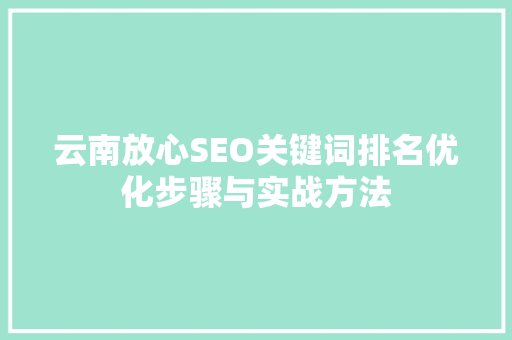 云南放心SEO关键词排名优化步骤与实战方法