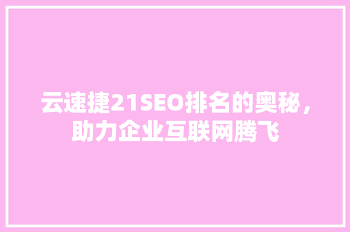 云速捷21SEO排名的奥秘，助力企业互联网腾飞