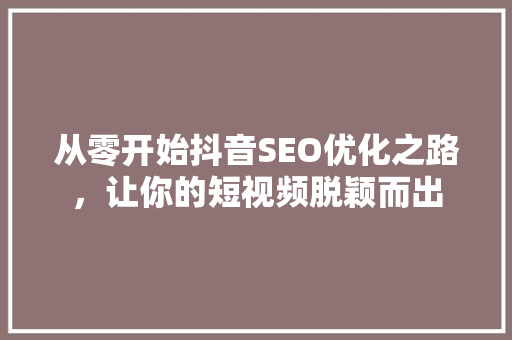 从零开始抖音SEO优化之路，让你的短视频脱颖而出