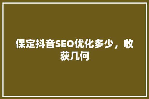 保定抖音SEO优化多少，收获几何