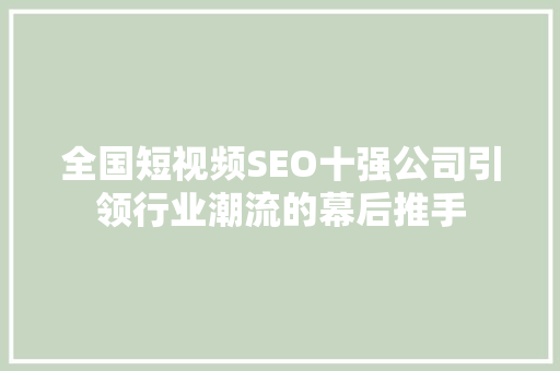 全国短视频SEO十强公司引领行业潮流的幕后推手