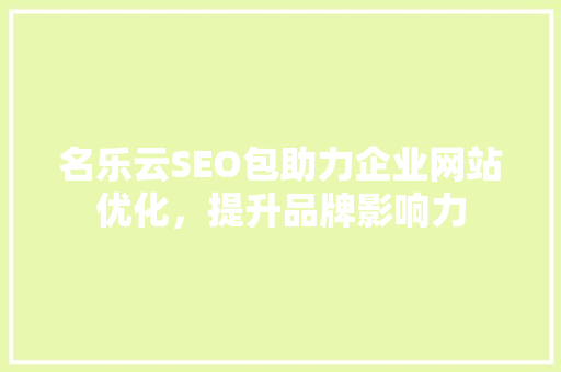 名乐云SEO包助力企业网站优化，提升品牌影响力