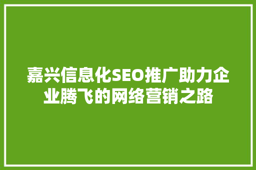 嘉兴信息化SEO推广助力企业腾飞的网络营销之路