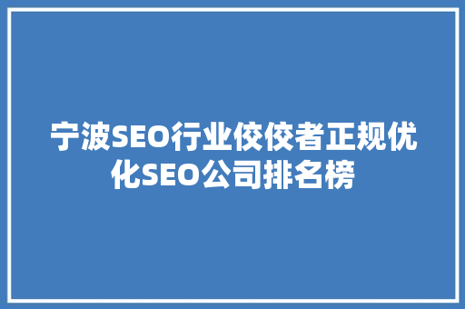 宁波SEO行业佼佼者正规优化SEO公司排名榜