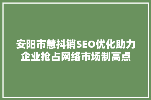 安阳市慧抖销SEO优化助力企业抢占网络市场制高点