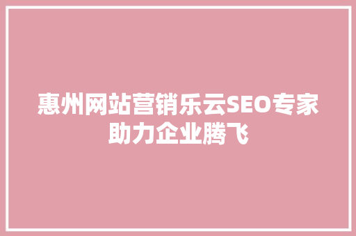 惠州网站营销乐云SEO专家助力企业腾飞