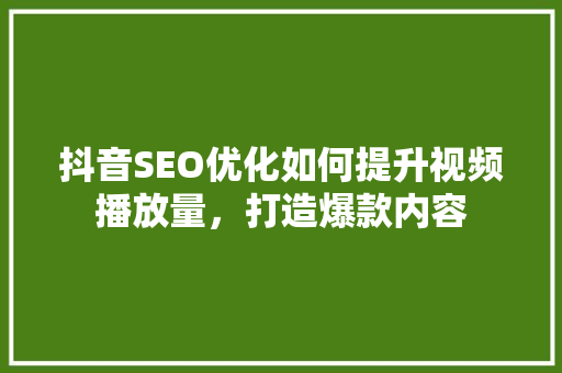抖音SEO优化如何提升视频播放量，打造爆款内容