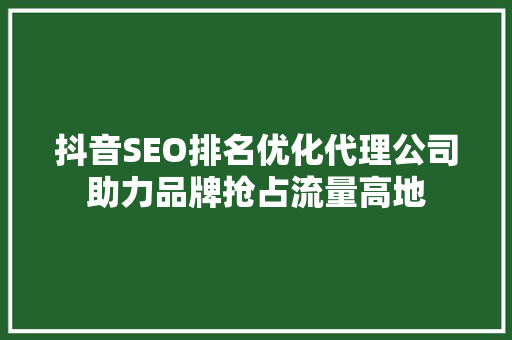 抖音SEO排名优化代理公司助力品牌抢占流量高地