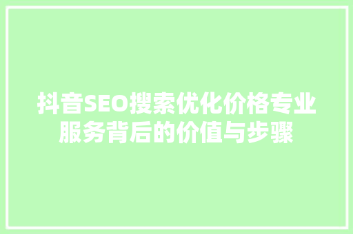 抖音SEO搜索优化价格专业服务背后的价值与步骤