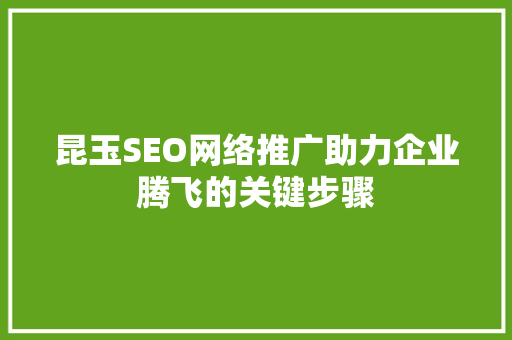 昆玉SEO网络推广助力企业腾飞的关键步骤