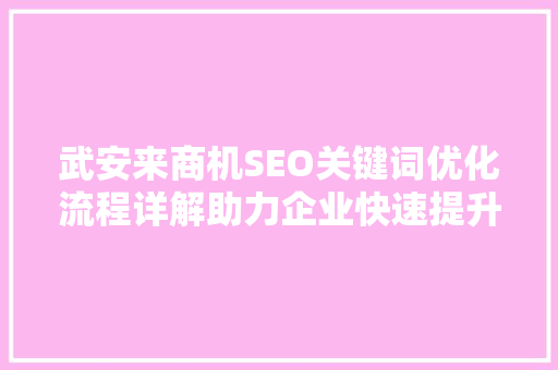 武安来商机SEO关键词优化流程详解助力企业快速提升网站排名