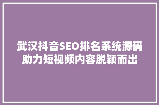 武汉抖音SEO排名系统源码助力短视频内容脱颖而出
