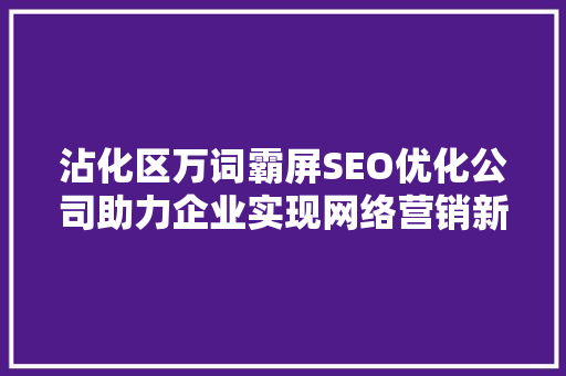 沾化区万词霸屏SEO优化公司助力企业实现网络营销新突破