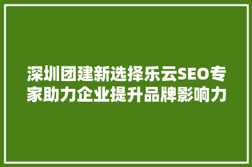 深圳团建新选择乐云SEO专家助力企业提升品牌影响力
