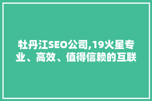 牡丹江SEO公司,19火星专业、高效、值得信赖的互联网营销伙伴