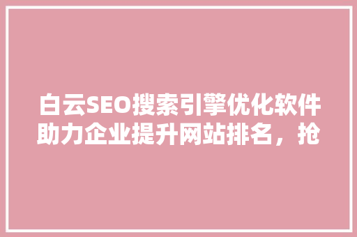 白云SEO搜索引擎优化软件助力企业提升网站排名，抢占市场先机