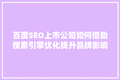 百度SEO上市公司如何借助搜索引擎优化提升品牌影响力