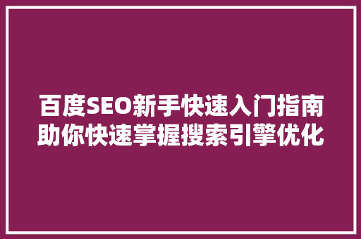 百度SEO新手快速入门指南助你快速掌握搜索引擎优化方法