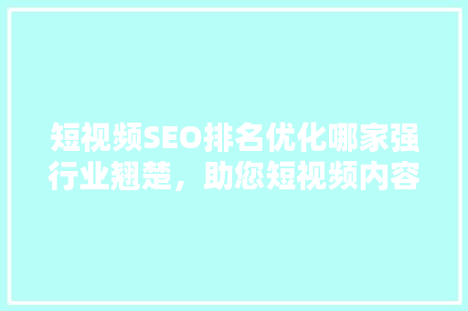 短视频SEO排名优化哪家强行业翘楚，助您短视频内容脱颖而出