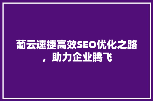 葡云速捷高效SEO优化之路，助力企业腾飞