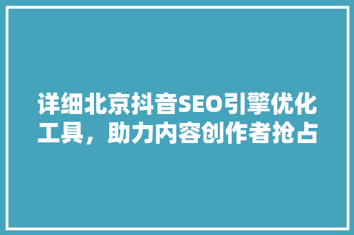 详细北京抖音SEO引擎优化工具，助力内容创作者抢占流量高地