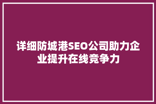 详细防城港SEO公司助力企业提升在线竞争力