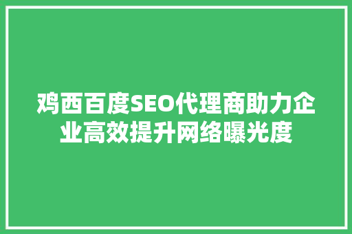 鸡西百度SEO代理商助力企业高效提升网络曝光度