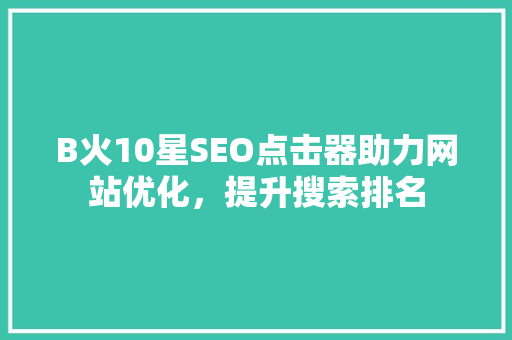 B火10星SEO点击器助力网站优化，提升搜索排名