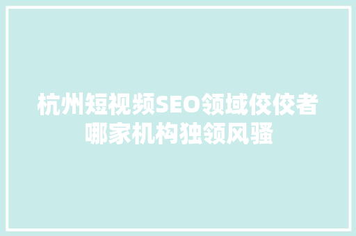 杭州短视频SEO领域佼佼者哪家机构独领风骚
