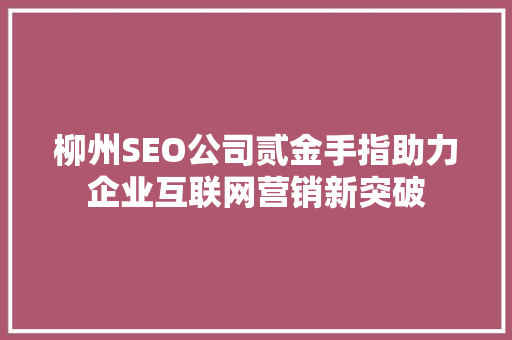 柳州SEO公司贰金手指助力企业互联网营销新突破